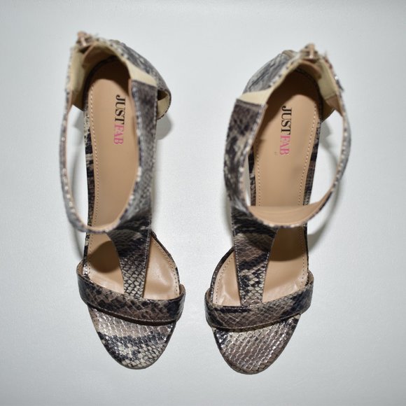 Just Fab Women's New Bridgette Snake Skin Open Toe - Picture 8 of 12